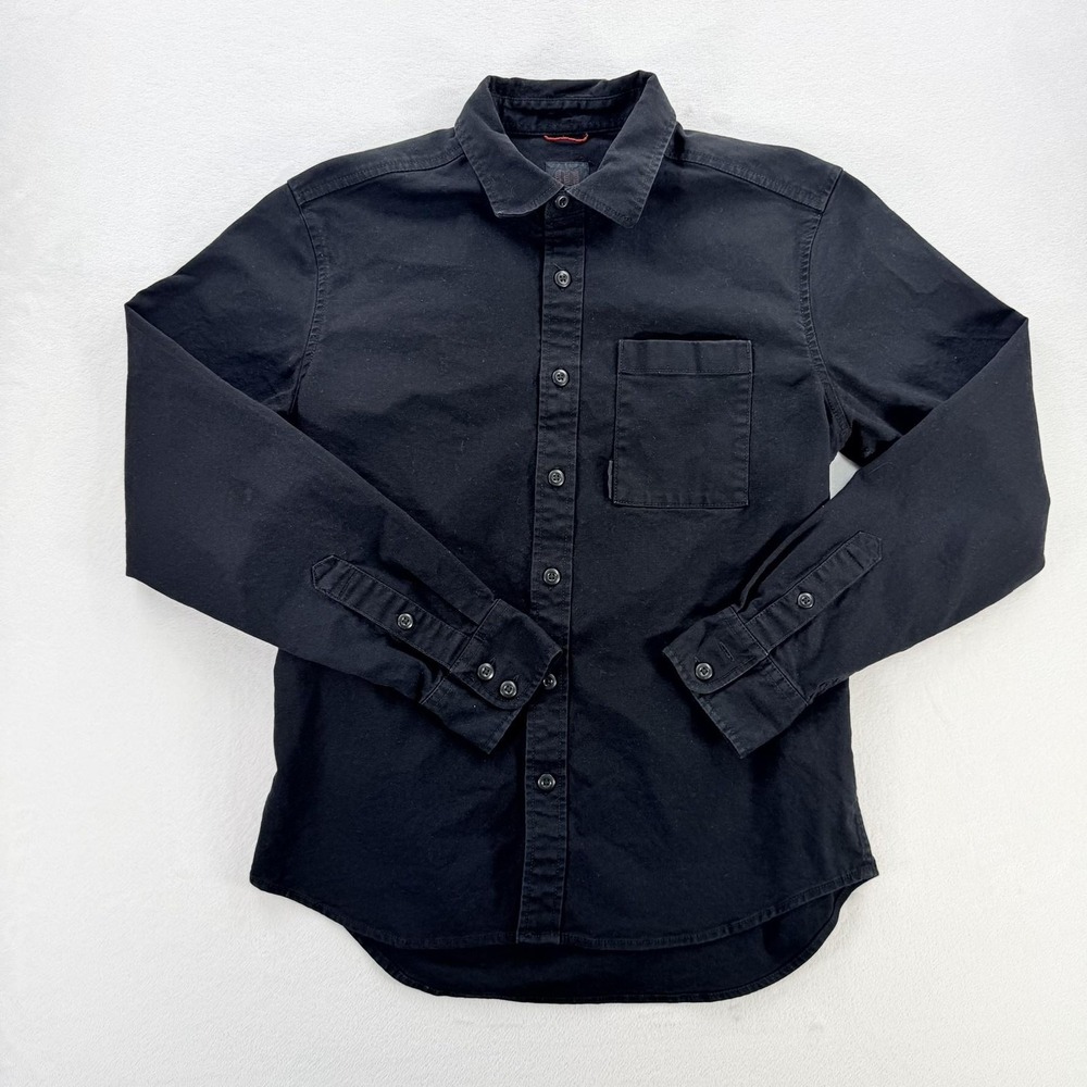 Topo Designs Shirt Mens Medium Black Organic Cotton Stretch Button Up Casual